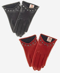 CC4391 (red) - Women’s Italian cashmere lined leather gloves with studs 6