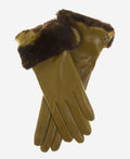 CC4514 (moss) - Women’s Italian Rex rabbit fur cuff lambskin gloves 1