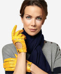 CD4266 (yellow) - Women’s Italian leather driving gloves with contrast stitching 2