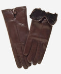 CR4302 (brown) - Women’s Italian rabbit fur gloves with button 1