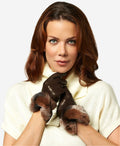 CR4347 (brown) - Women’s Italian Rex rabbit fur cuff cashmere lined winter leather gloves 3