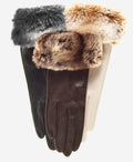 CR4405 (brown) - Women’s Italian leather winter gloves with Rex rabbit fur cuff 3