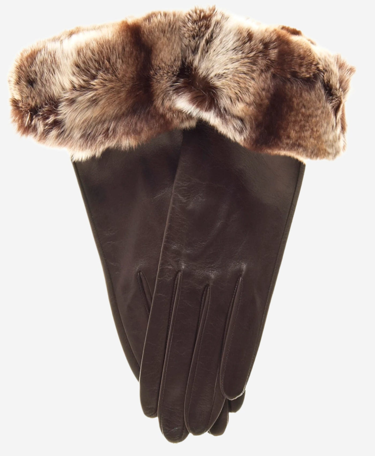 CR4405 (brown) - Women’s Italian leather winter gloves with Rex rabbit fur cuff