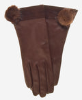 CS4033 (brown) - Women's Italian Silk Lined Lambskin Leather Gloves with Mink PomPom 2