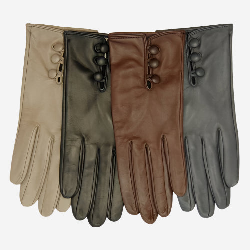 CS4070 (taupe) - Women's Italian Silk Lined Lambskin Leather Gloves with Buttons