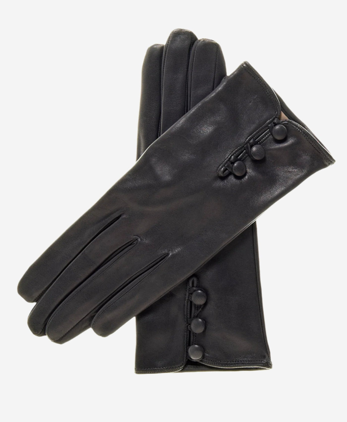 CS4070 (black) - Women's Italian Silk Lined Lambskin Leather Gloves with Buttons