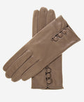 CS4070 (taupe) - Women's Italian Silk Lined Lambskin Leather Gloves with Buttons 1