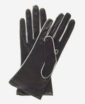 CS4175 (black/white) - Women's Italian Silk Lined Leather Gloves with Contrast Decorative Stitching 2