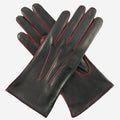 CS4175 (black/red) - Women's Italian Silk Lined Leather Gloves with Contrast Decorative Stitching 2