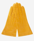 CS4204 (mustard) - Women's Italian Silk Lined Leather Gloves with Contrast Decorative Stitching 1