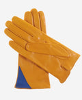 CS4414 (yellow/blue) - Women's Italian Color Blocking Silk Lined Leather Gloves 2