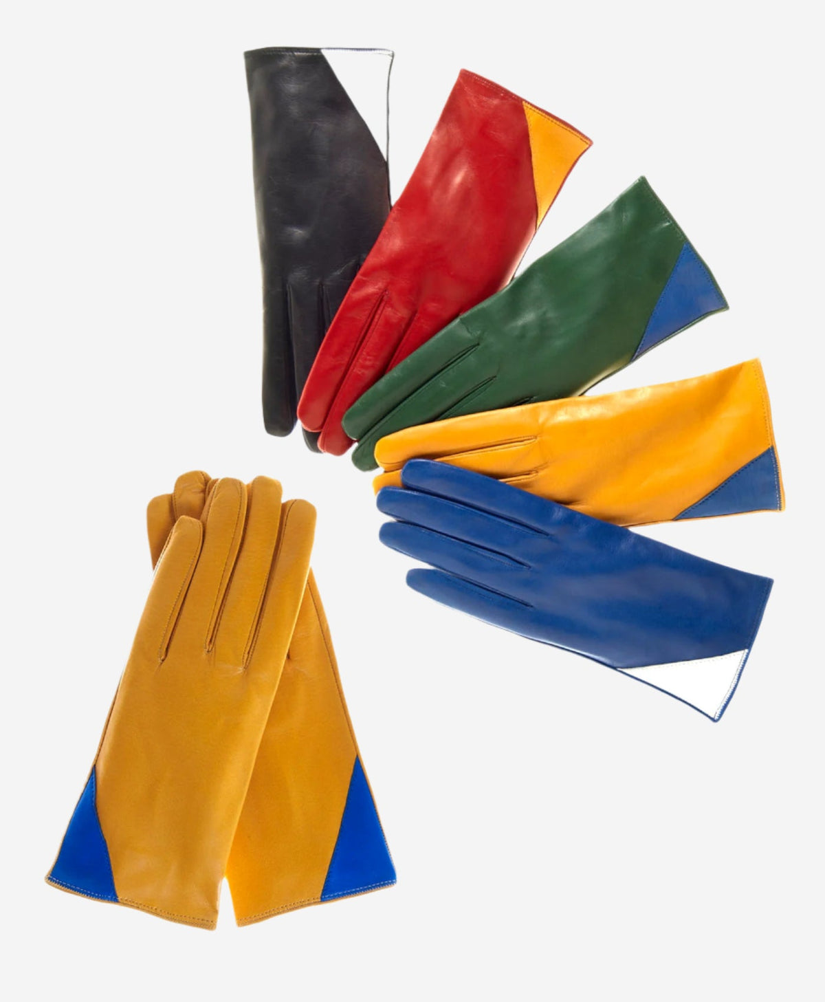 CS4414 (black/white) - Women's Italian Color Blocking Silk Lined Leather Gloves