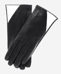 CS4414 (black/white) - Women's Italian Color Blocking Silk Lined Leather Gloves 1