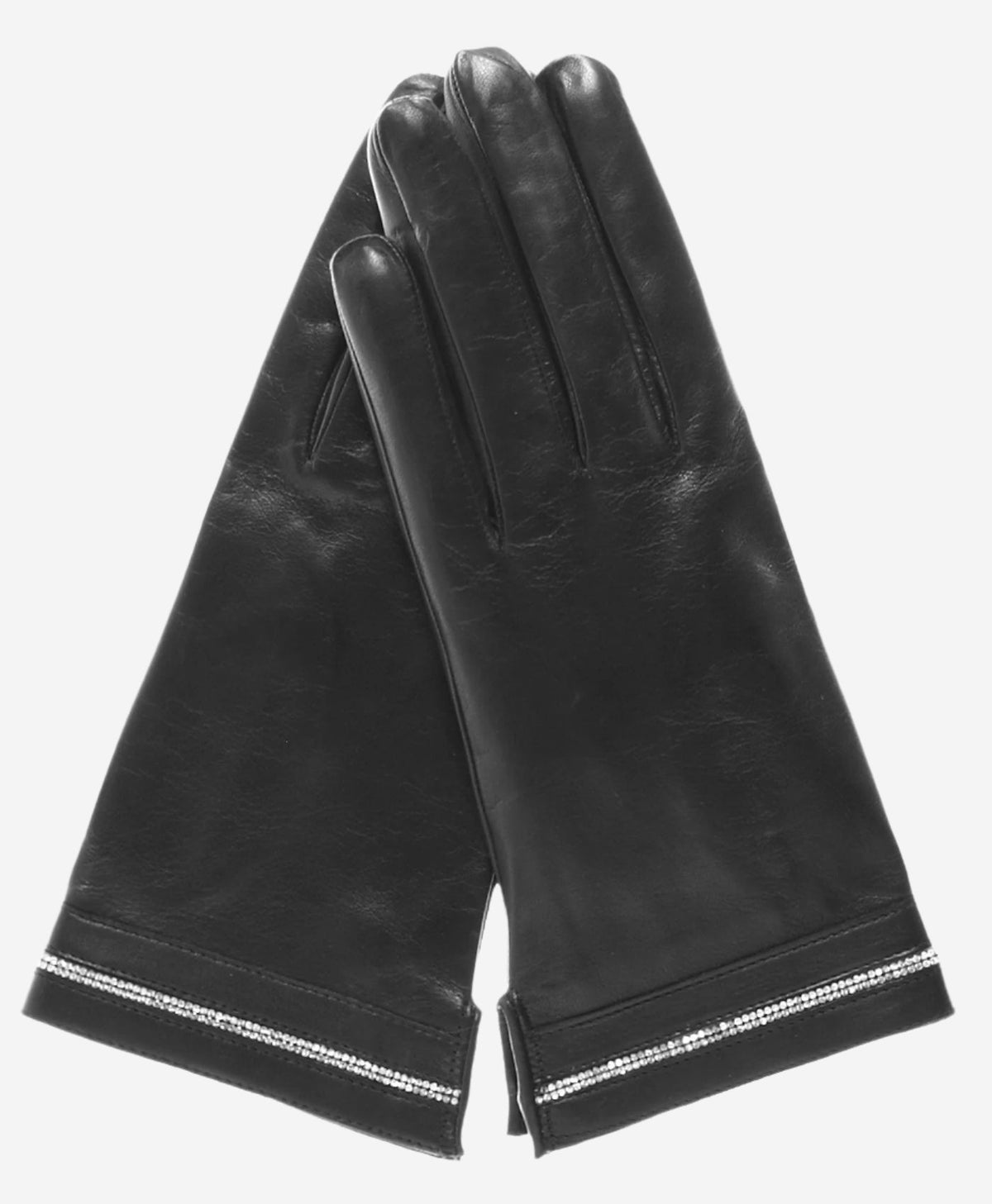 CS4461 (black) - Women's Italian Silk Lined Leather Gloves with Swarovski Crystal Trim