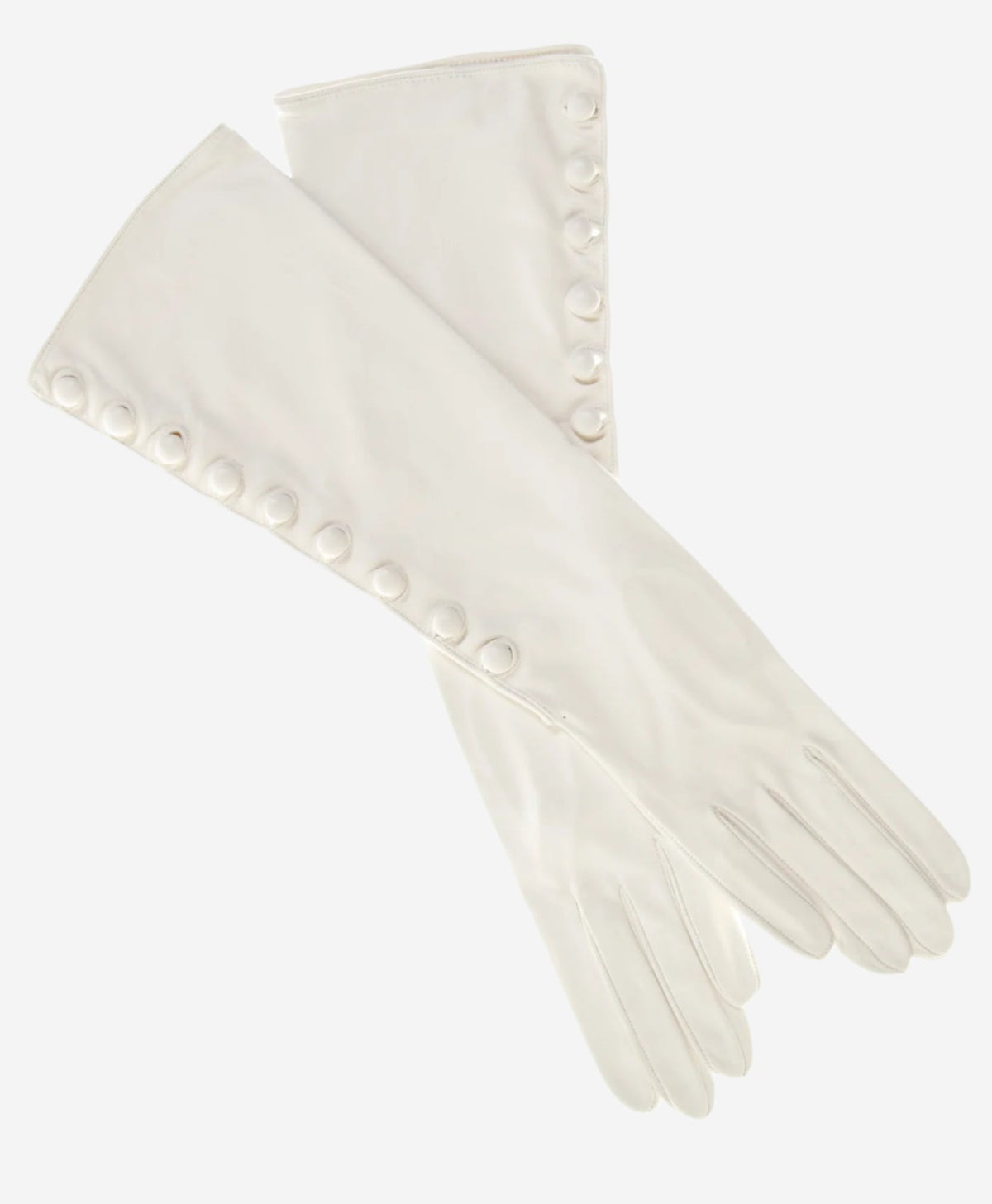 CS4820W8 (white) - Women’s Italian silk lined elbow length lambskin leather gloves with buttons