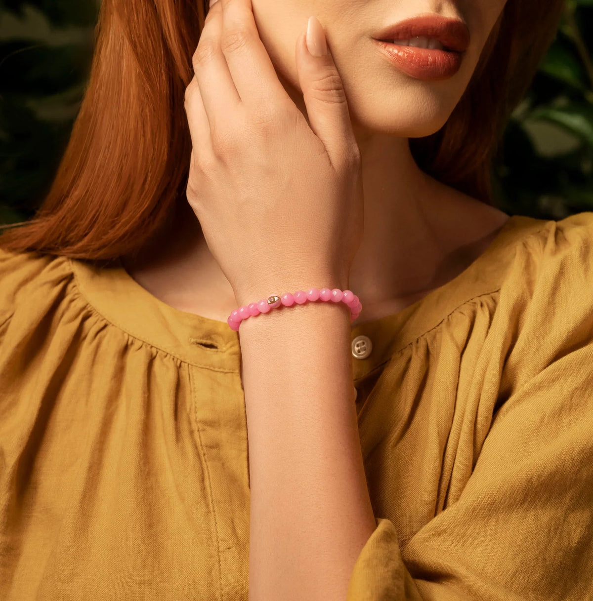 Genuine Peace Pink Tourmaline October Birthstone Evil Eye Bracelet