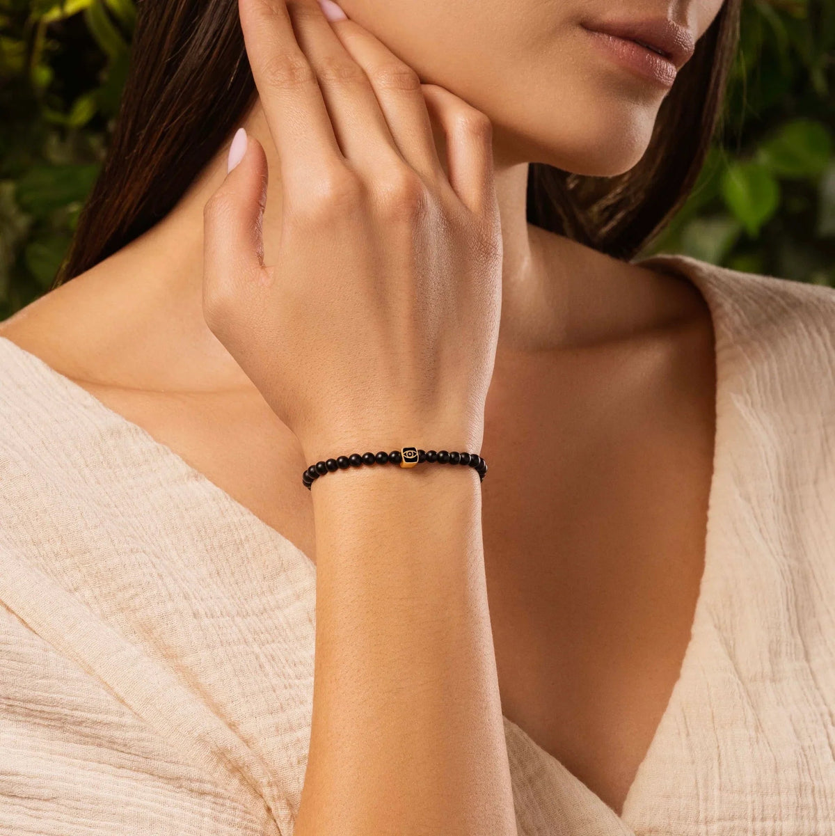 Peaceful Progress - Matte Onyx Evil Eye Hamsa Bracelet