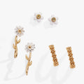 Daisy Flower Stud and Huggie Hoop Earring Set of 3 1