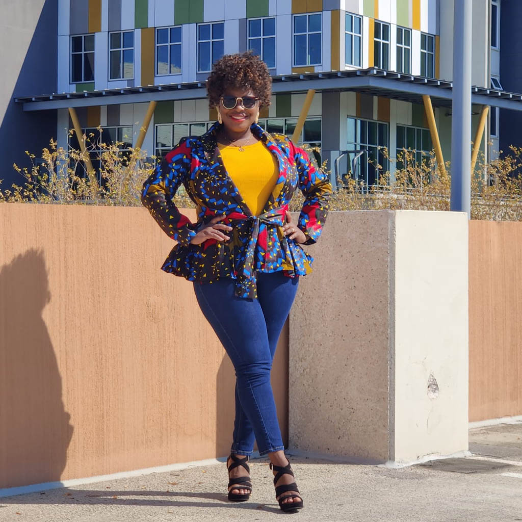 African Print Long Sleeved Peplum Blouse