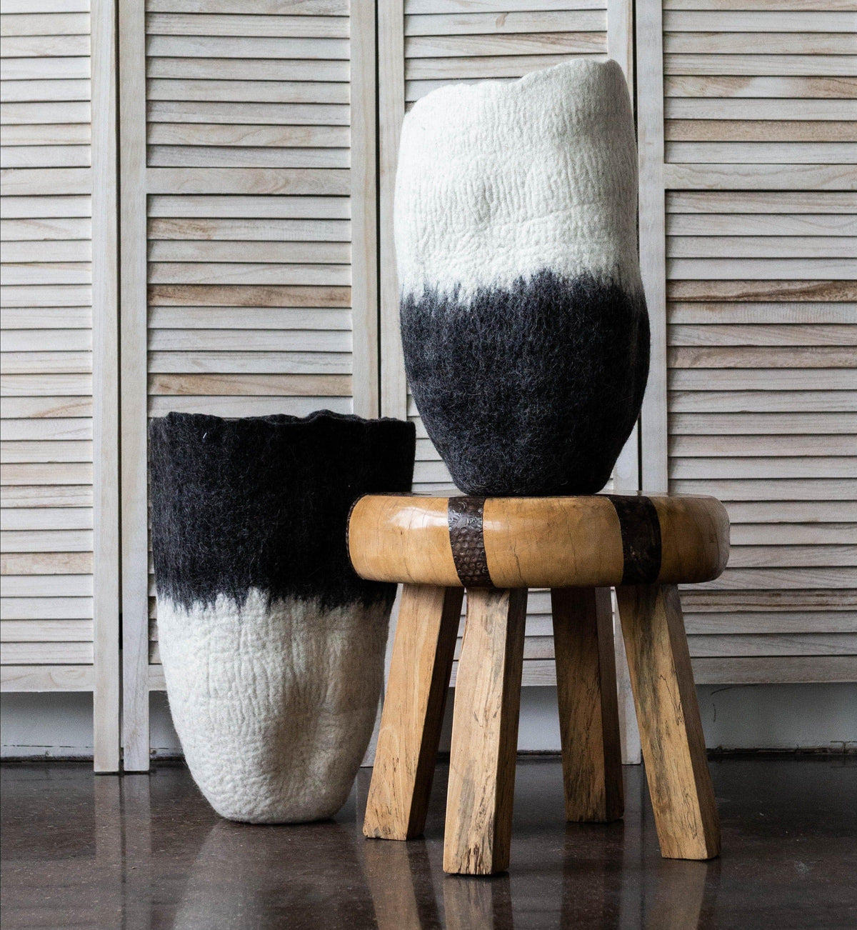 Eclipse Black & White Wool Floor Vase