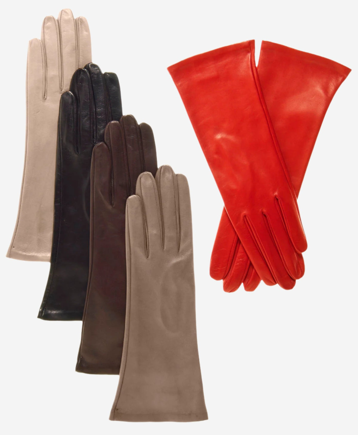 FS01W4 (taupe) - Italian 4-button length silk lined leather gloves