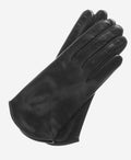 FS02 (black) - Women's Italian Silk Lined Leather Gloves with Curved Hem 1