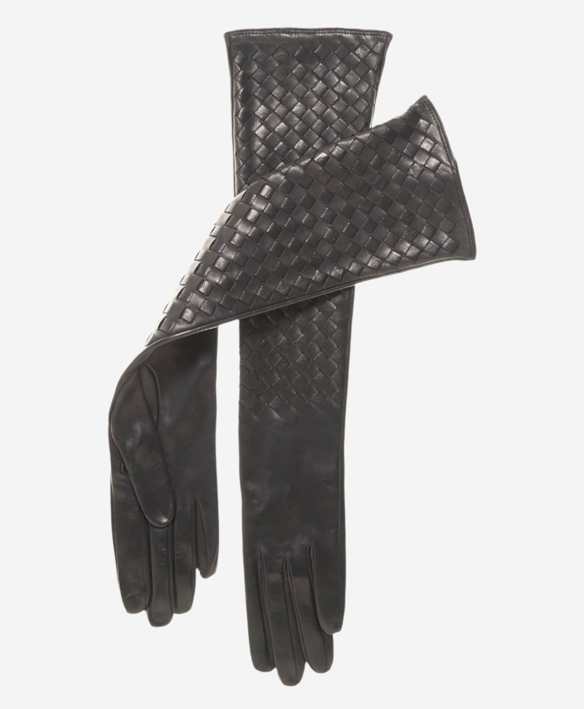 FS04W10 (black) - Italian long woven leather gloves 10-button length