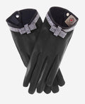 FS4321 (black) - Women's Italian silk lined leather gloves with Swarovski crystal bow 2