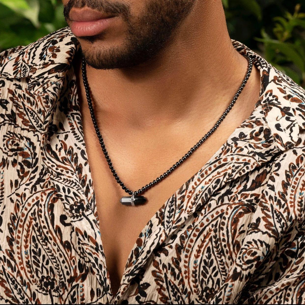 Stabilizing Energy Hematite Onyx Evil Eye Pointer Necklace