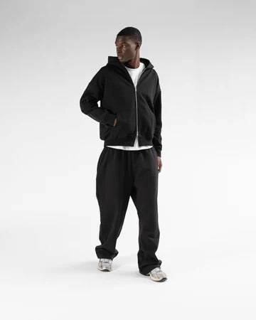 Black Drop Shoulder Zip Hoodie