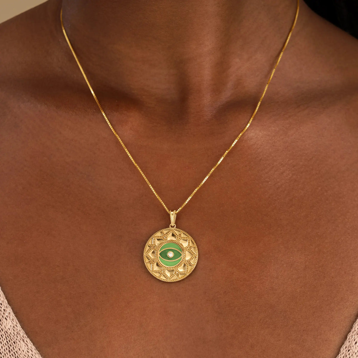Guardian Balance Jade Evil Eye Mandala Necklace