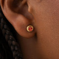 Crimson Guardian Ruby Jade July Birthstone Evil Eye Gold Stud Earrings 2