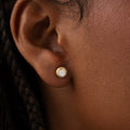 Lunar Sentinel Moonstone June Birthstone Evil Eye Gold Stud Earrings 2