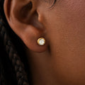 Luminous Shield - White Quartz April Birthstone Evil Eye Gold Stud Earrings 2