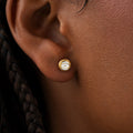 Luminous Shield White Quartz April Birthstone Evil Eye Gold Stud Earrings 2