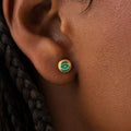 Verdant Guardian Emerald Agate May Birthstone Evil Eye Gold Stud Earrings 2