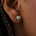 Ocean Watch Aquamarine March Birthstone Evil Eye Gold Stud Earrings 2