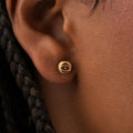 Crimson Shield Garnet January Birthstone Evil Eye Gold Stud Earrings 2