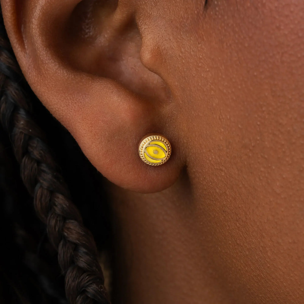 Solar Guard Citrine November Birthstone Evil Eye Gold Stud Earrings