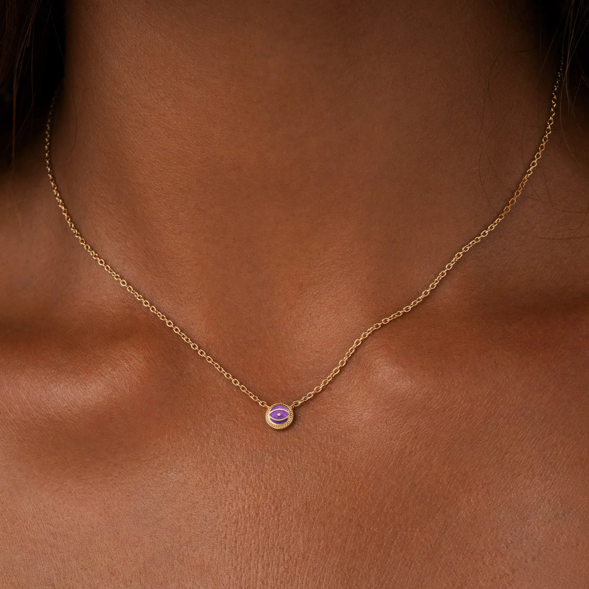 Twilight Guardian Amethyst February Birthstone Evil Eye Gold Necklace