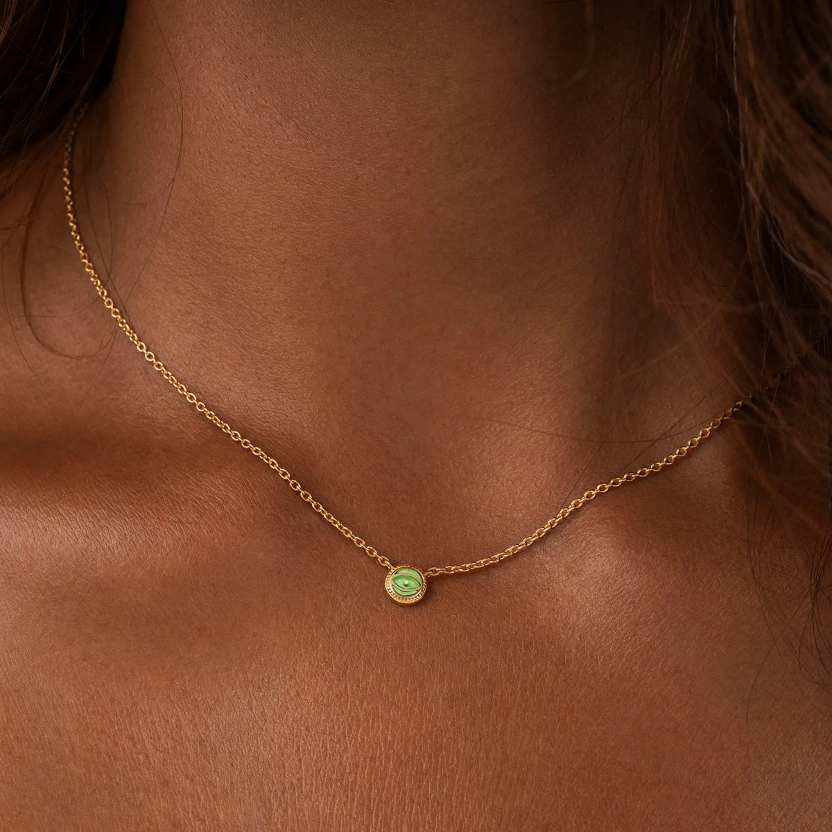 Verdant Vision Peridot August Birthstone Evil Eye Gold Necklace