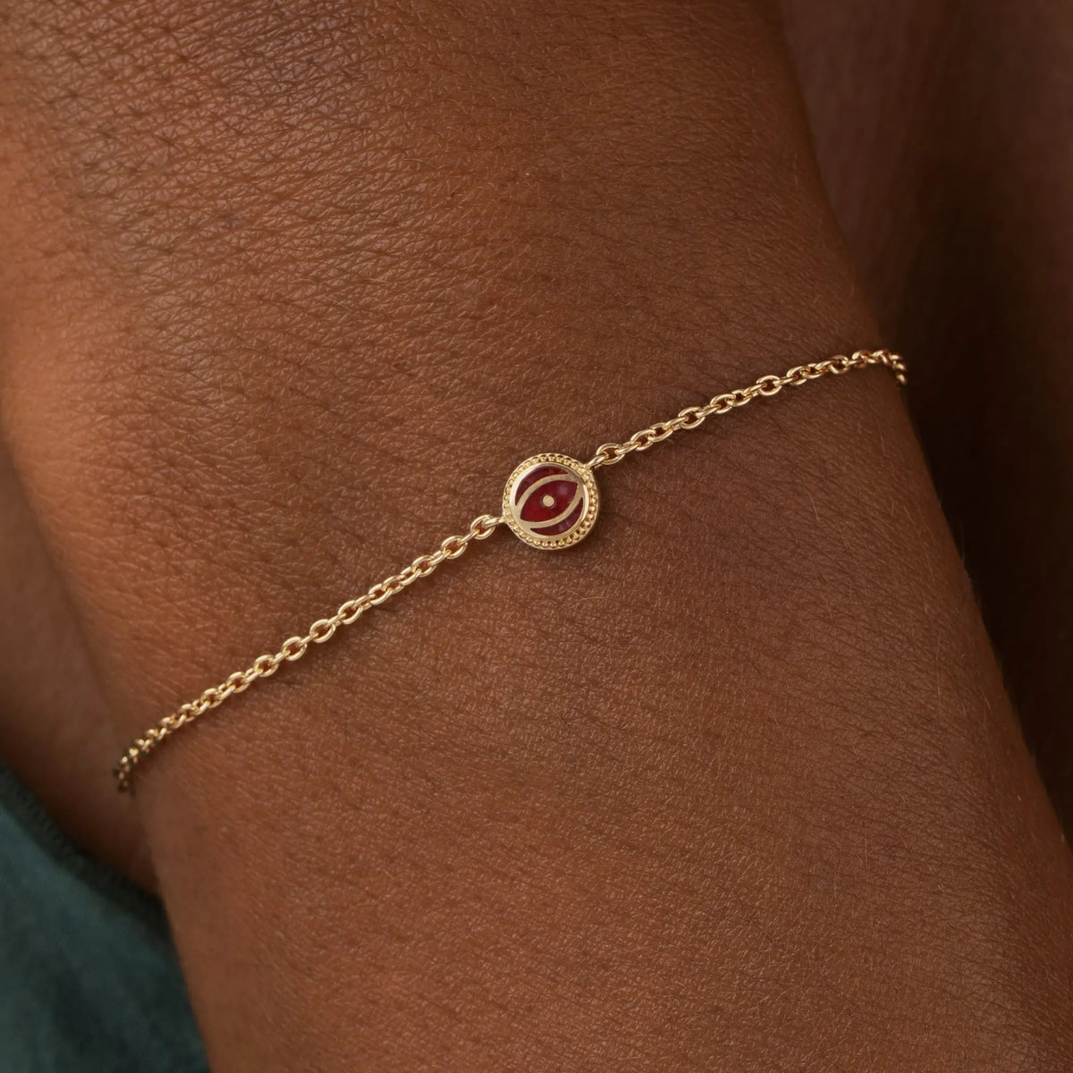 Radiant Guardian - Ruby Jade July Birthstone Evil Eye Gold Bracelet