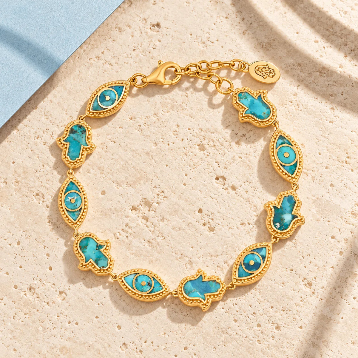 Deep Connections Turquoise Hamsa & Evil Eye Gold Bracelet