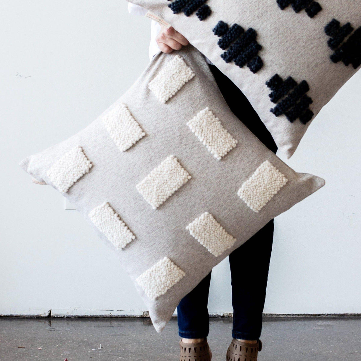 Blocks Organic Natural White Cotton Throw Pillow
