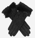 PA4125 (black) - Women's Italian suede gloves with merino wool lining and rabbit fur cuff 1