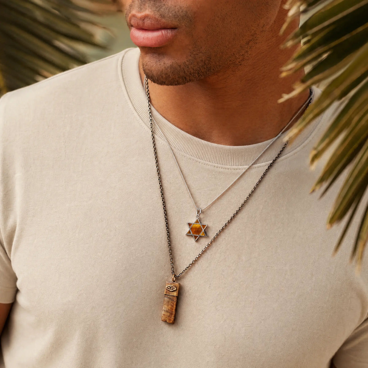 Outstanding Strength Tiger's Eye Evil Eye Slab Necklace