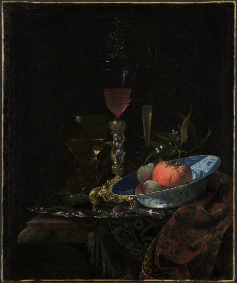 Wineglass and a Bowl of Fruit by Willem Kalf, 1663