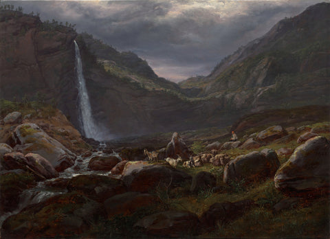 Feige Waterfall (Feigefossen), Lysterfjord, Norway by Johan Christian Clausen Dahl, 1848