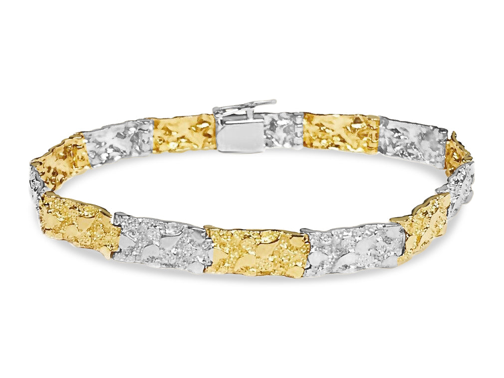 Nugget Solid White/Yellow/Rose Gold Handmade Bracelet, 7mm, 6.5-10 Inch, from 17.3 g, style 9855