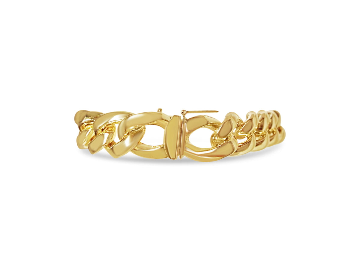 Curb Solid White/Yellow/Rose Gold Handmade Bracelet, 13mm, 6.5-10 Inch
